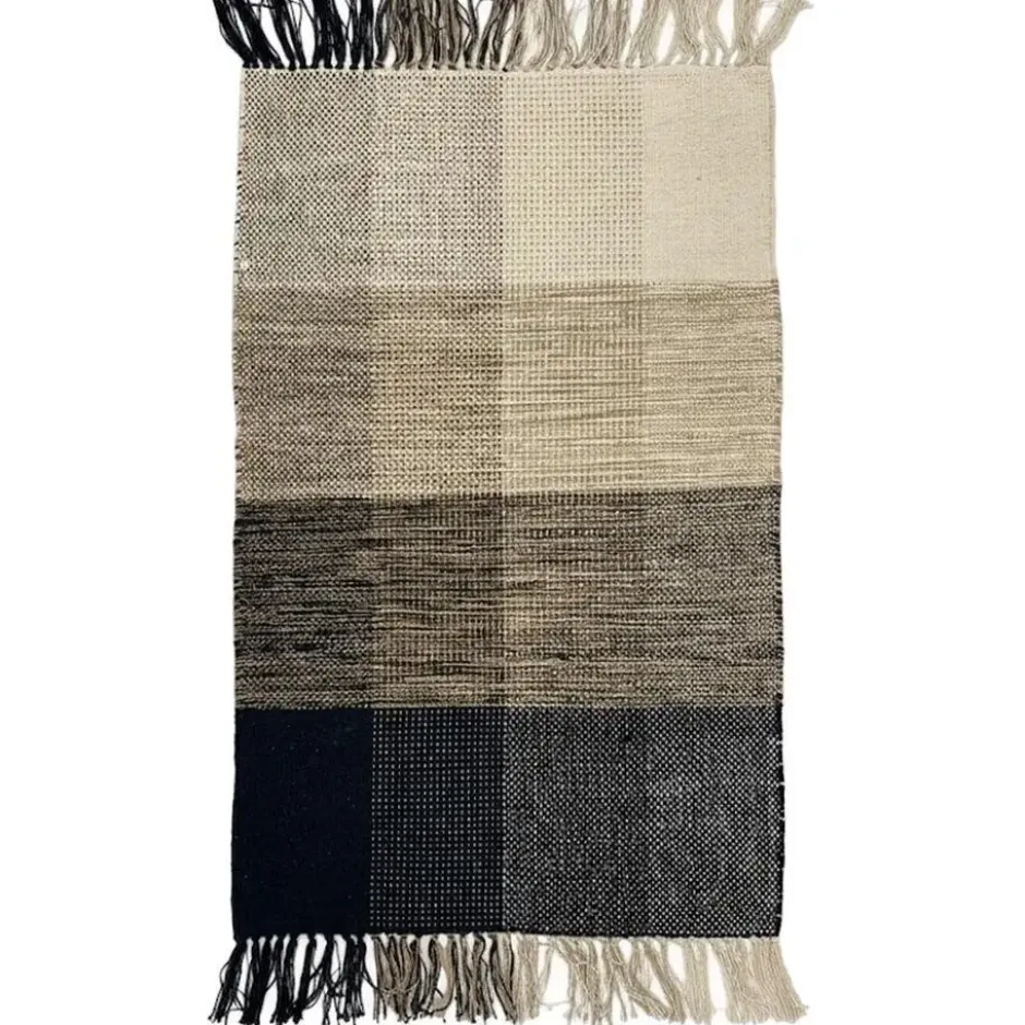 Rechthoekig katoenen tapijt met beige en zwarte motieven 90 x 60 cm