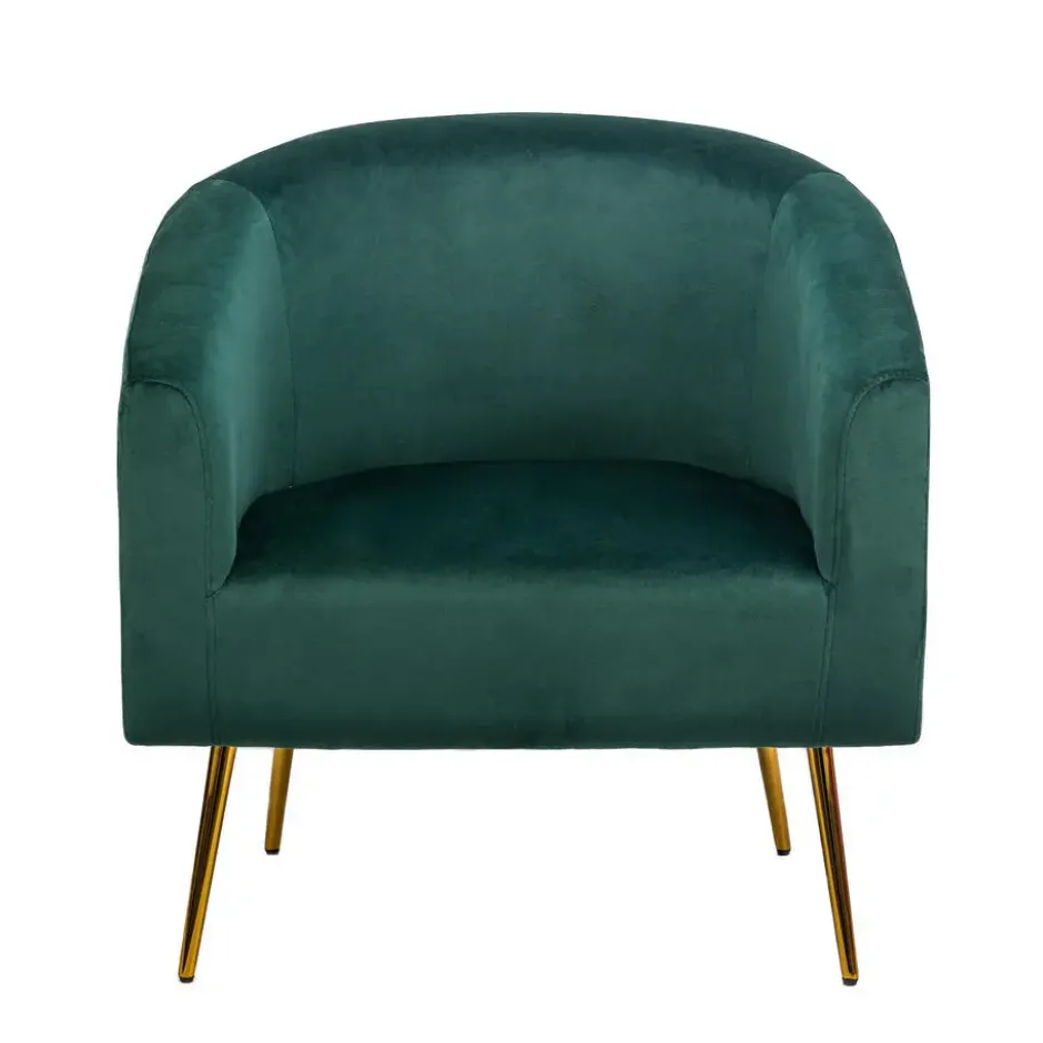 Retro stijl groene fluwelen en metalen salon fauteuil