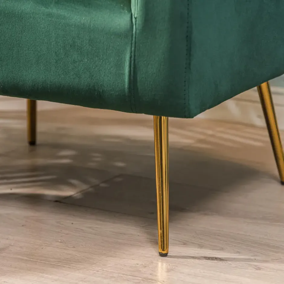 Retro stijl groene fluwelen en metalen salon fauteuil