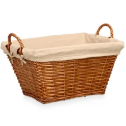 Rieten opberg mand - gevlochten riet - bruin - 52 x 35 x 30 cm