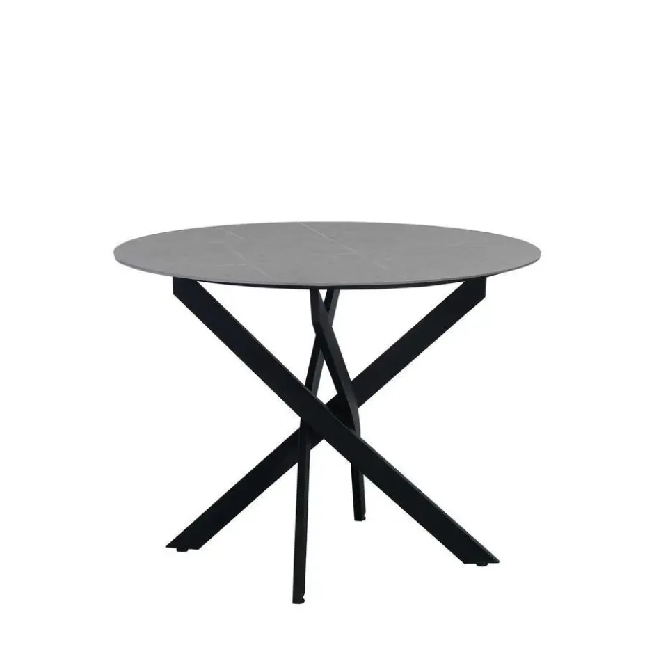 Ronde eettafel Vivian Ø110 cm marmerlook grijs spinpoot - Stoneware - Grijs