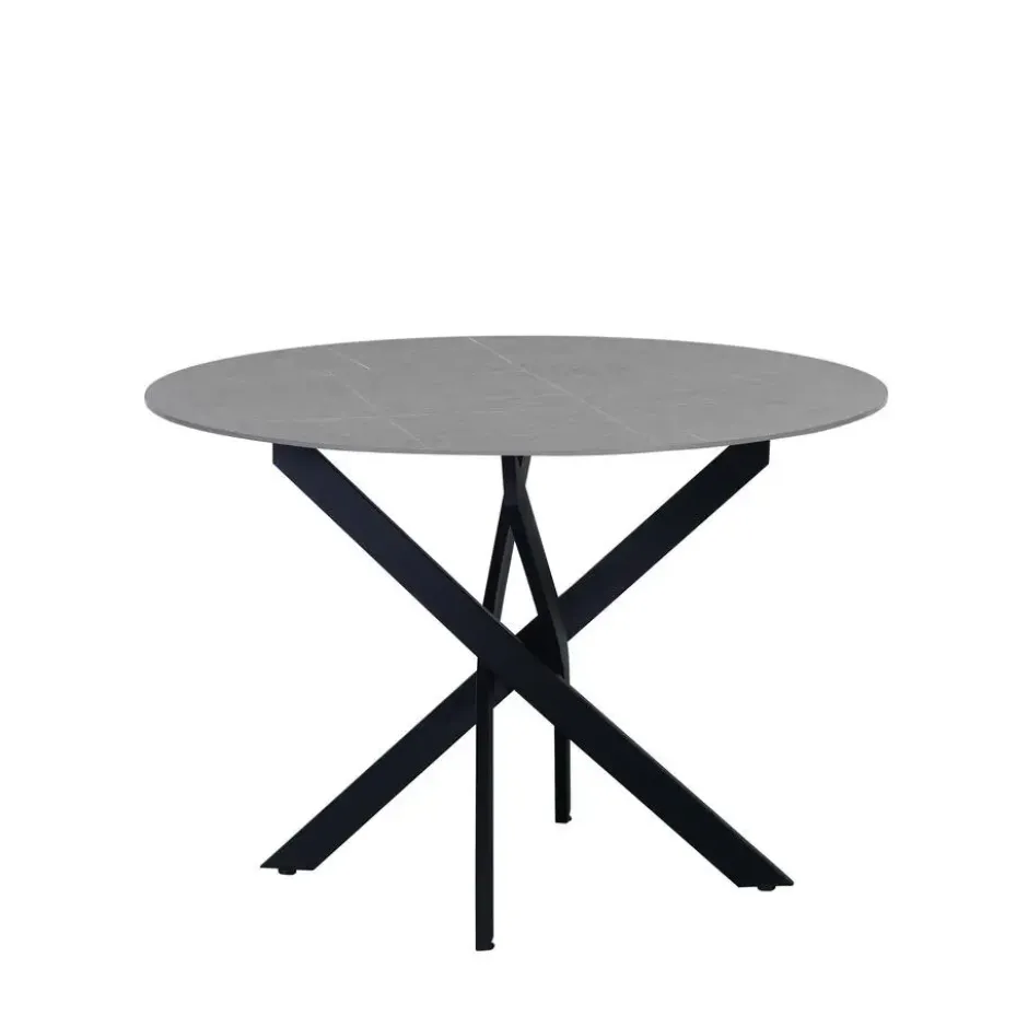 Ronde eettafel Vivian Ø110 cm marmerlook grijs spinpoot - Stoneware - Grijs