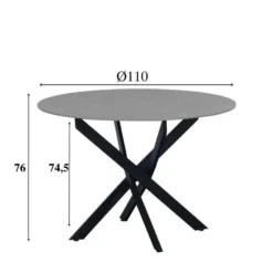 Ronde eettafel Vivian Ø110 cm marmerlook grijs spinpoot - Stoneware - Grijs