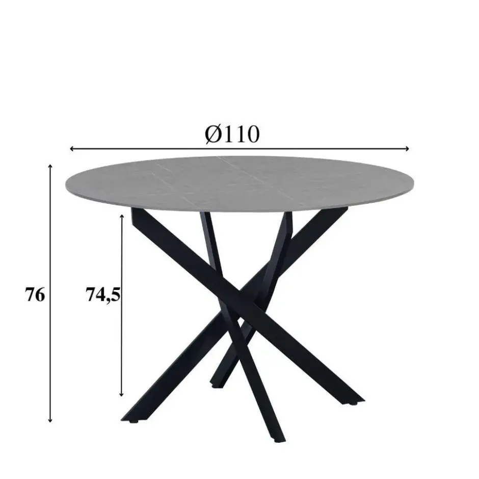 Ronde eettafel Vivian Ø110 cm marmerlook grijs spinpoot - Stoneware - Grijs
