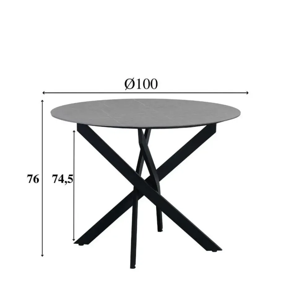 Ronde eettafel Vivian Ø110 cm marmerlook grijs spinpoot - Stoneware - Grijs
