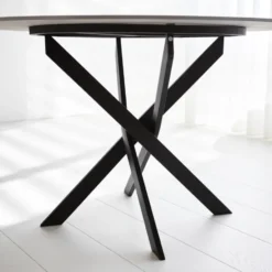 Ronde eettafel Vivian Ø110 cm marmerlook wit spinpoot - Stoneware - Wit