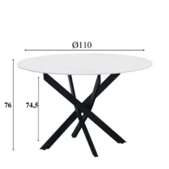 Ronde eettafel Vivian Ø110 cm marmerlook wit spinpoot - Stoneware - Wit