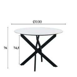 Ronde eettafel Vivian Ø100 cm marmerlook wit spinpoot - Stoneware - Wit