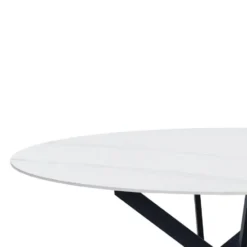 Ronde eettafel Vivian Ø100 cm marmerlook wit spinpoot - Stoneware - Wit