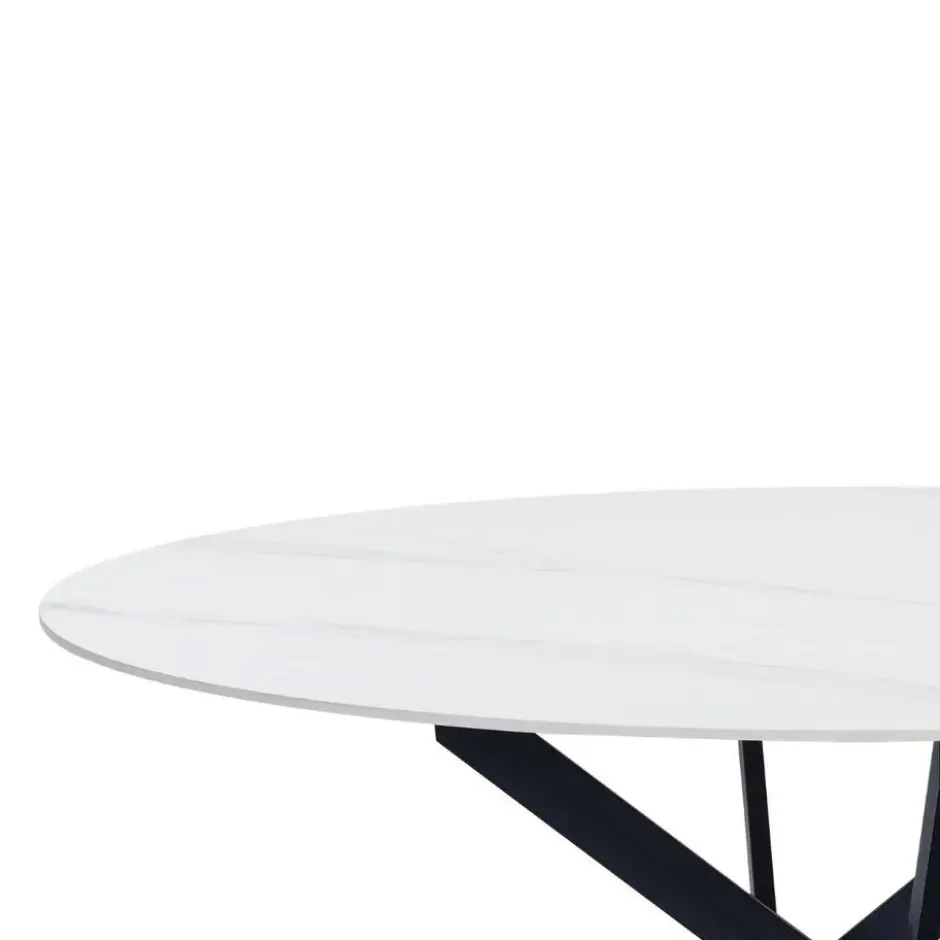 Ronde eettafel Vivian Ø100 cm marmerlook wit spinpoot - Stoneware - Wit
