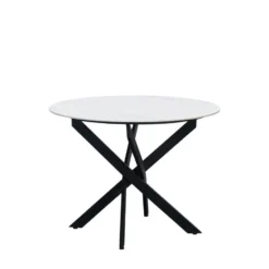 Ronde eettafel Vivian Ø100 cm marmerlook wit spinpoot - Stoneware - Wit
