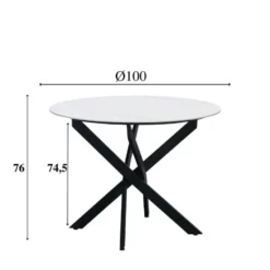 Ronde eettafel Vivian Ø100 cm marmerlook wit spinpoot - Stoneware - Wit