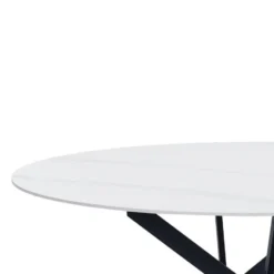 Ronde eettafel Vivian Ø100 cm marmerlook wit spinpoot - Stoneware - Wit