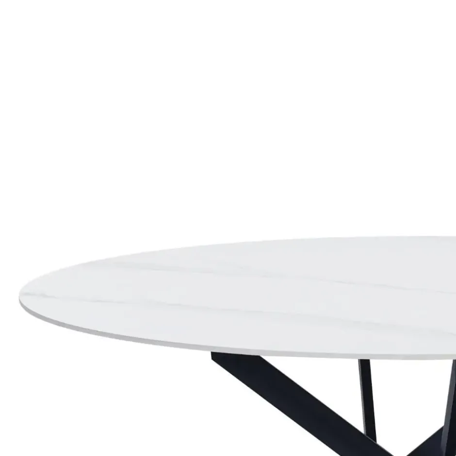 Ronde eettafel Vivian Ø100 cm marmerlook wit spinpoot - Stoneware - Wit