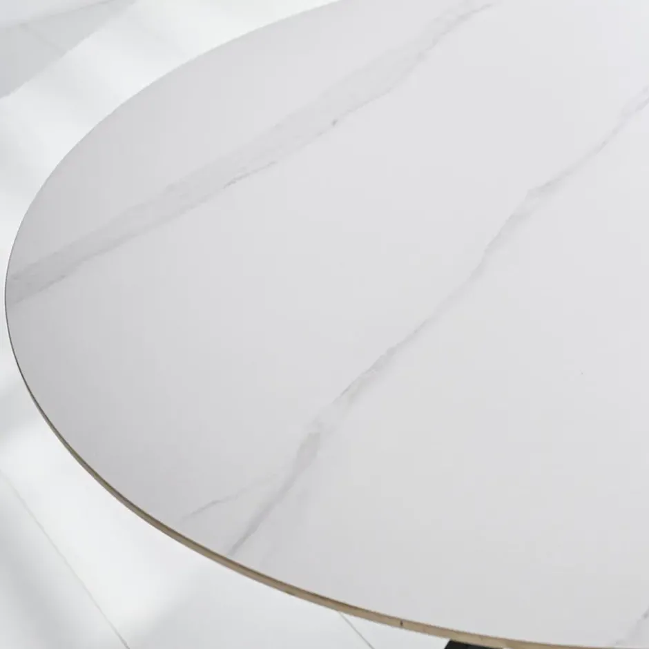 Ronde eettafel Vivian Ø100 cm marmerlook wit spinpoot - Stoneware - Wit