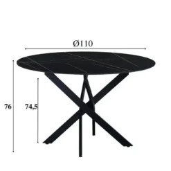Ronde eettafel Vivian Ø150 cm marmerlook zwart spinpoot - Stoneware - Zwart