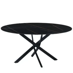 Ronde eettafel Vivian Ø150 cm marmerlook zwart spinpoot - Stoneware - Zwart