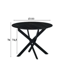 Ronde eettafel Vivian Ø150 cm marmerlook zwart spinpoot - Stoneware - Zwart