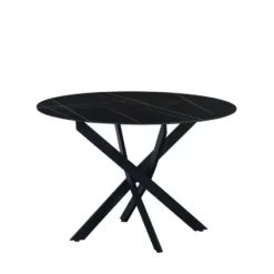 Ronde eettafel Vivian Ø150 cm marmerlook zwart spinpoot - Stoneware - Zwart