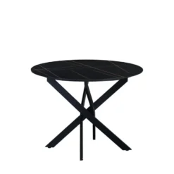 Ronde eettafel Vivian Ø150 cm marmerlook zwart spinpoot - Stoneware - Zwart