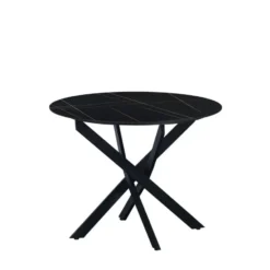 Ronde eettafel Vivian Ø150 cm marmerlook zwart spinpoot - Stoneware - Zwart