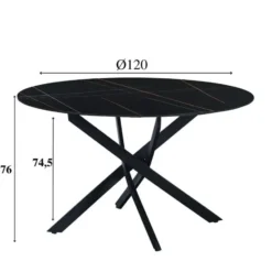 Ronde eettafel Vivian Ø120 cm marmerlook zwart spinpoot - Stoneware - Zwart