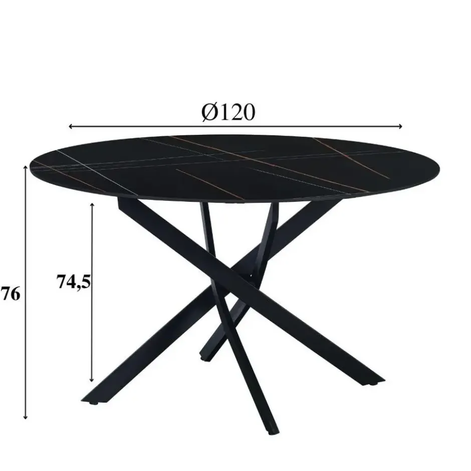 Ronde eettafel Vivian Ø130 cm marmerlook grijs spinpoot - Stoneware - Grijs
