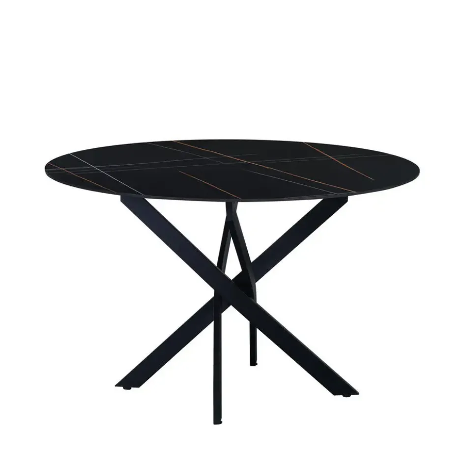 Ronde eettafel Vivian Ø130 cm marmerlook grijs spinpoot - Stoneware - Grijs