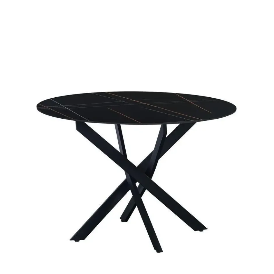 Ronde eettafel Vivian Ø130 cm marmerlook grijs spinpoot - Stoneware - Grijs