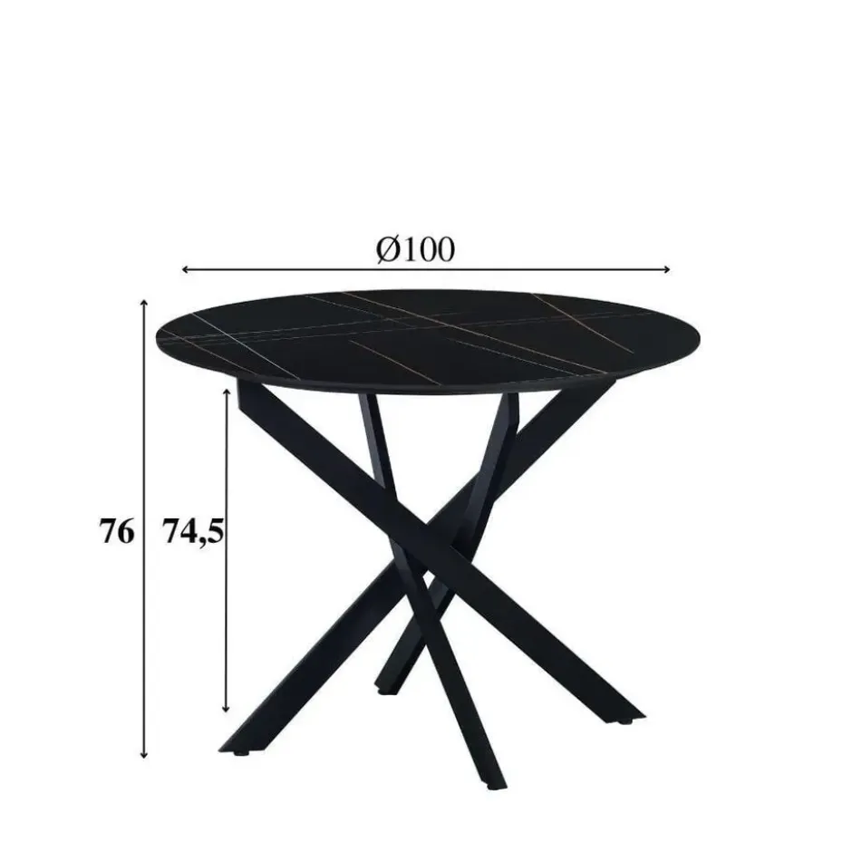 Ronde eettafel Vivian Ø130 cm marmerlook grijs spinpoot - Stoneware - Grijs