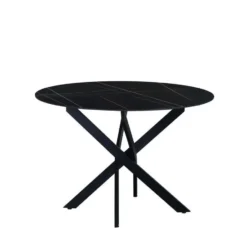 Ronde eettafel Vivian Ø130 cm marmerlook grijs spinpoot - Stoneware - Grijs
