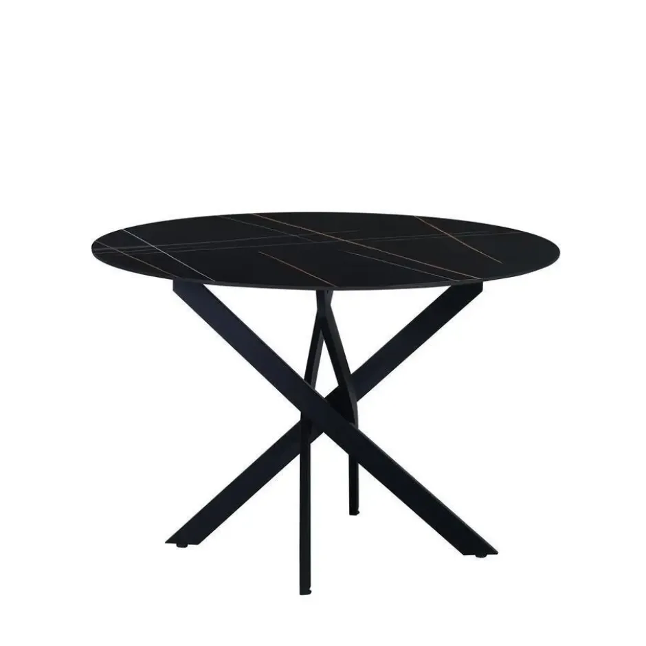 Ronde eettafel Vivian Ø130 cm marmerlook grijs spinpoot - Stoneware - Grijs