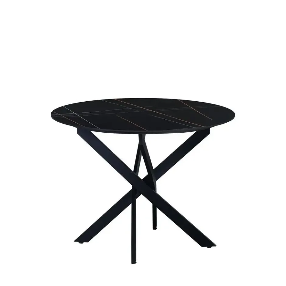 Ronde eettafel Vivian Ø130 cm marmerlook grijs spinpoot - Stoneware - Grijs