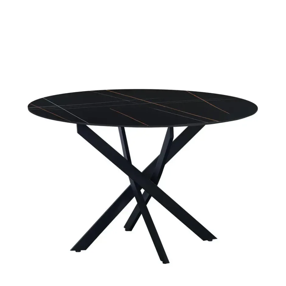 Ronde eettafel Vivian Ø130 cm marmerlook grijs spinpoot - Stoneware - Grijs
