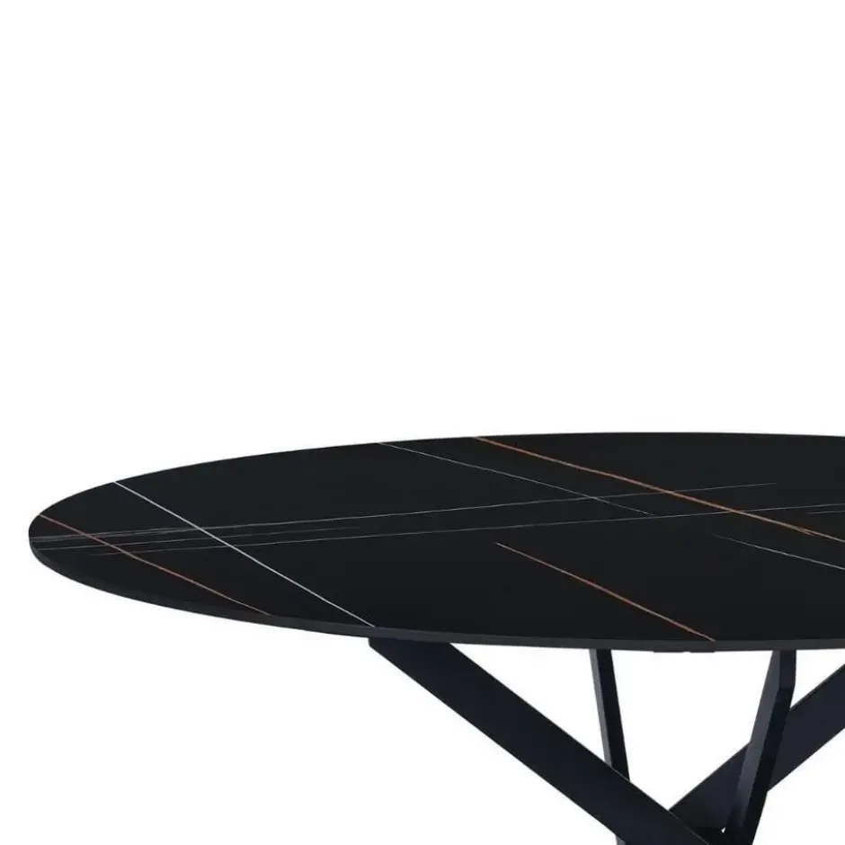 Ronde eettafel Vivian Ø130 cm marmerlook grijs spinpoot - Stoneware - Grijs