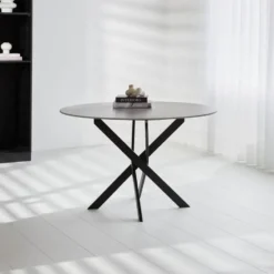 Ronde eettafel Vivian Ø100 cm marmerlook grijs spinpoot - Stoneware - Grijs