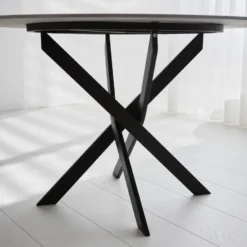 Ronde eettafel Vivian Ø100 cm marmerlook grijs spinpoot - Stoneware - Grijs