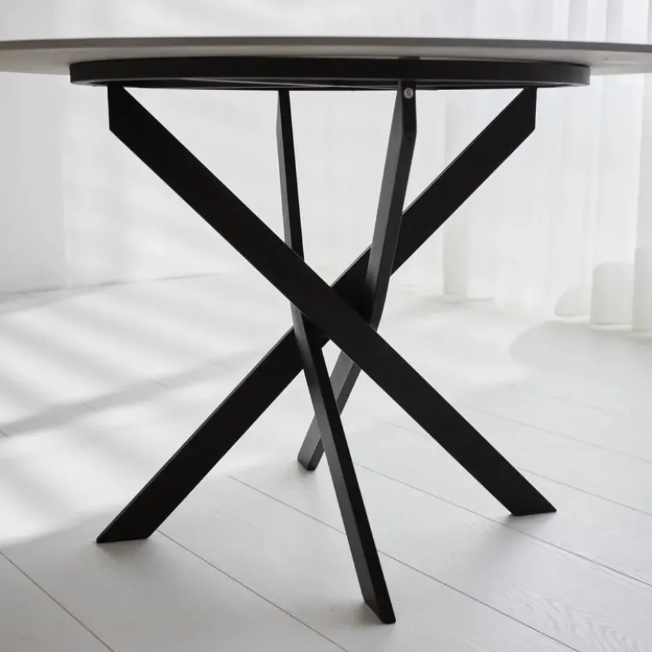 Ronde eettafel Vivian Ø100 cm marmerlook grijs spinpoot - Stoneware - Grijs