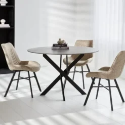 Ronde eettafel Vivian Ø100 cm marmerlook grijs spinpoot - Stoneware - Grijs