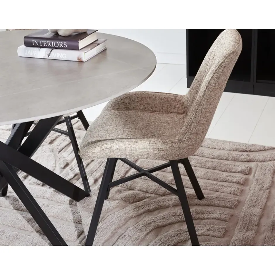 Ronde eettafel Vivian Ø100 cm marmerlook grijs spinpoot - Stoneware - Grijs