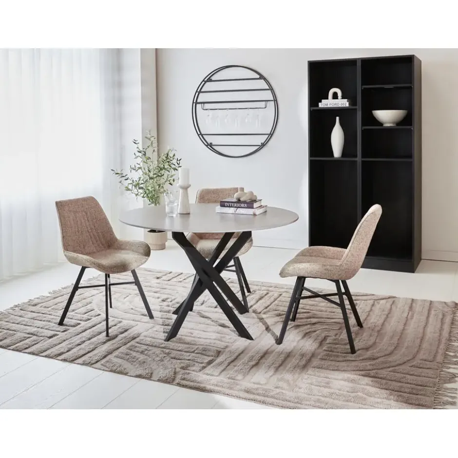 Ronde eettafel Vivian Ø100 cm marmerlook grijs spinpoot - Stoneware - Grijs