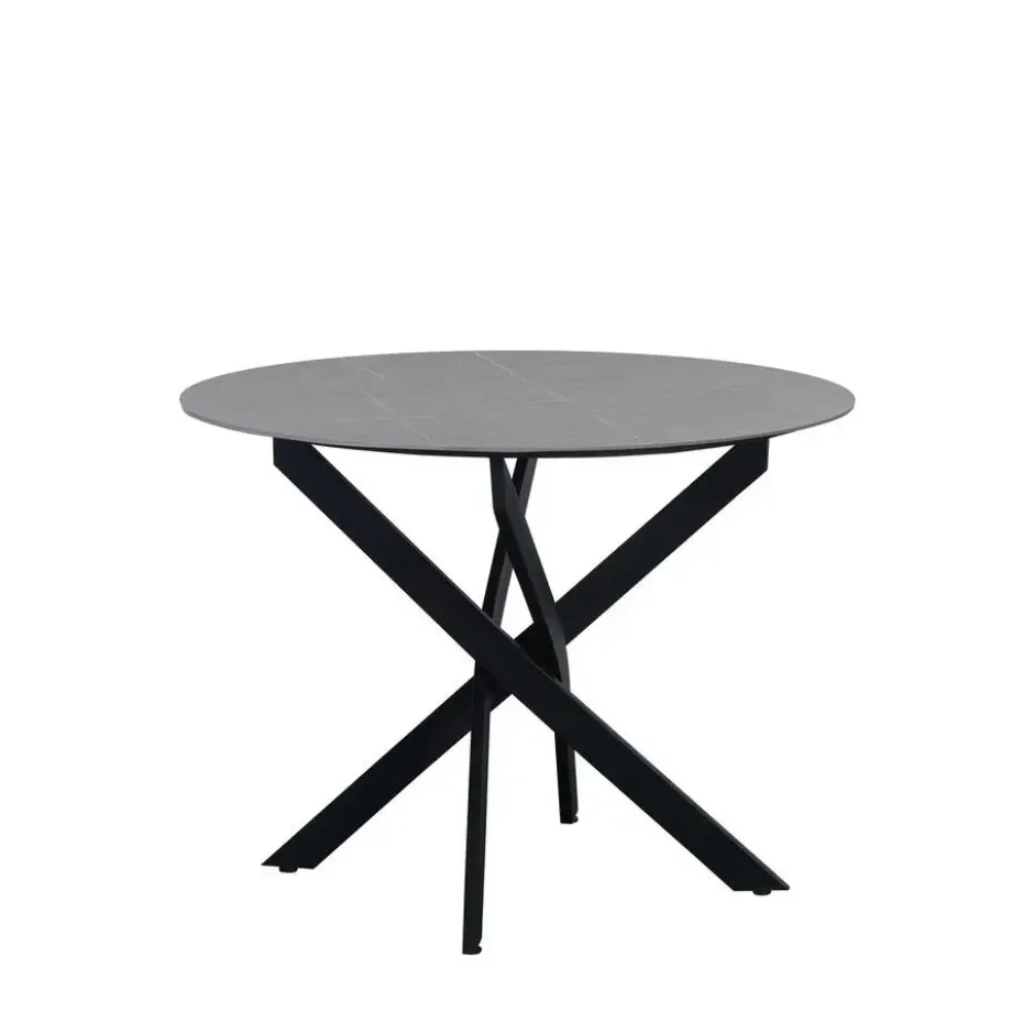 Ronde eettafel Vivian Ø100 cm marmerlook grijs spinpoot - Stoneware - Grijs