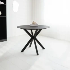Ronde eettafel Yuna Ø110 cm cm marmerlook zwart - Stoneware - Zwart
