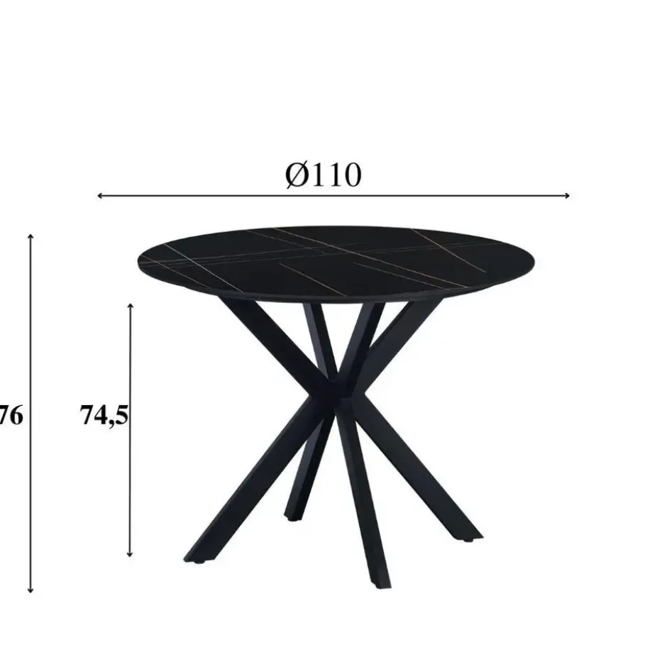 Ronde eettafel Yuna Ø110 cm cm marmerlook zwart - Stoneware - Zwart