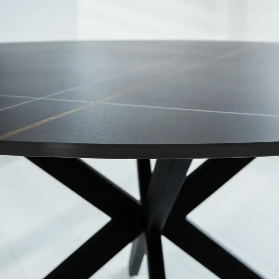 Ronde eettafel Yuna Ø110 cm cm marmerlook zwart - Stoneware - Zwart