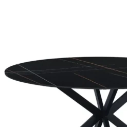 Ronde eettafel Yuna Ø110 cm cm marmerlook zwart - Stoneware - Zwart