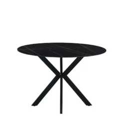 Ronde eettafel Yuna Ø110 cm cm marmerlook zwart - Stoneware - Zwart