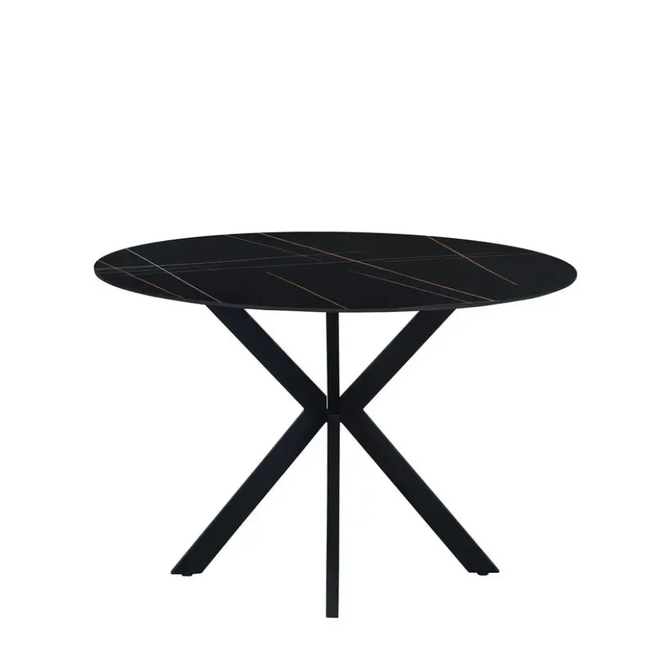 Ronde eettafel Yuna Ø110 cm cm marmerlook zwart - Stoneware - Zwart