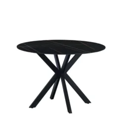 Ronde eettafel Yuna Ø110 cm cm marmerlook zwart - Stoneware - Zwart