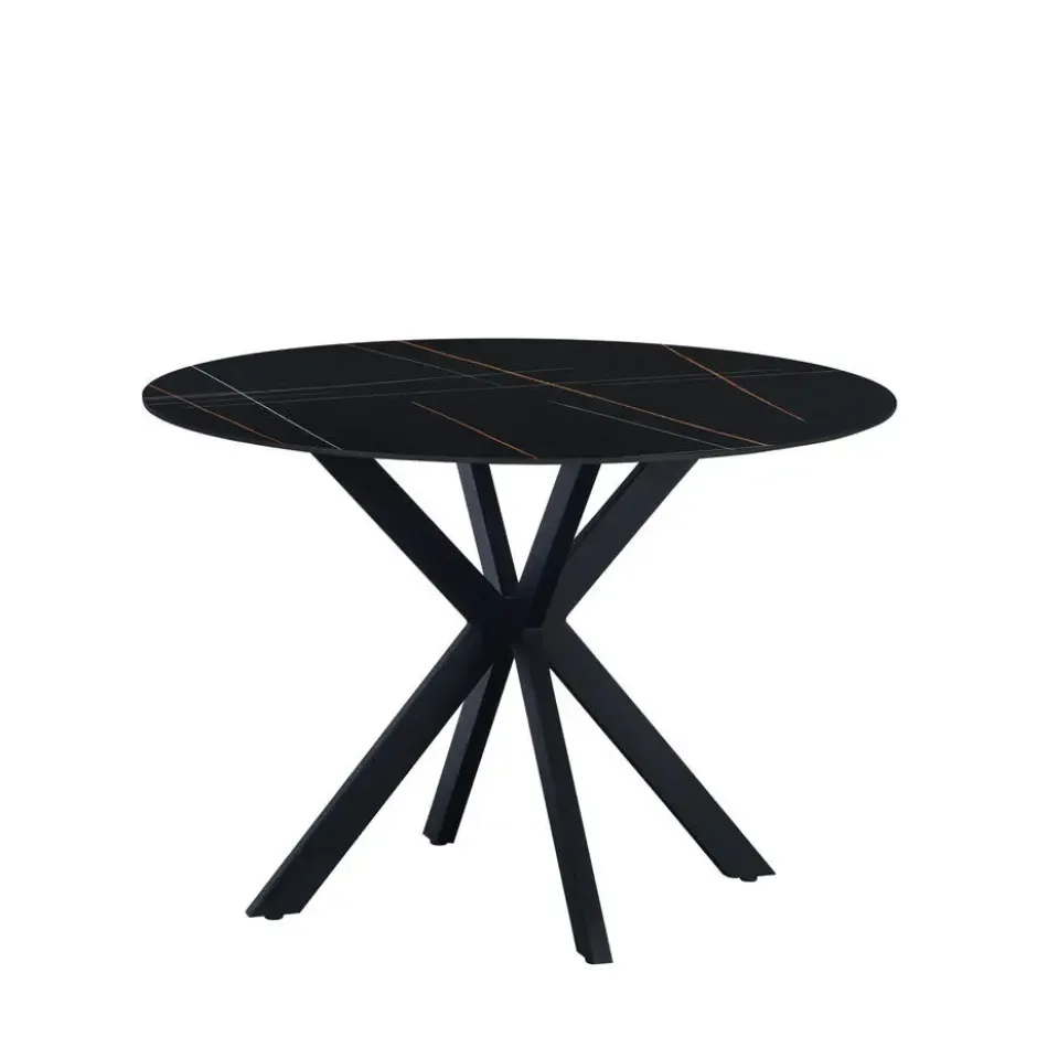 Ronde eettafel Yuna Ø110 cm cm marmerlook zwart - Stoneware - Zwart